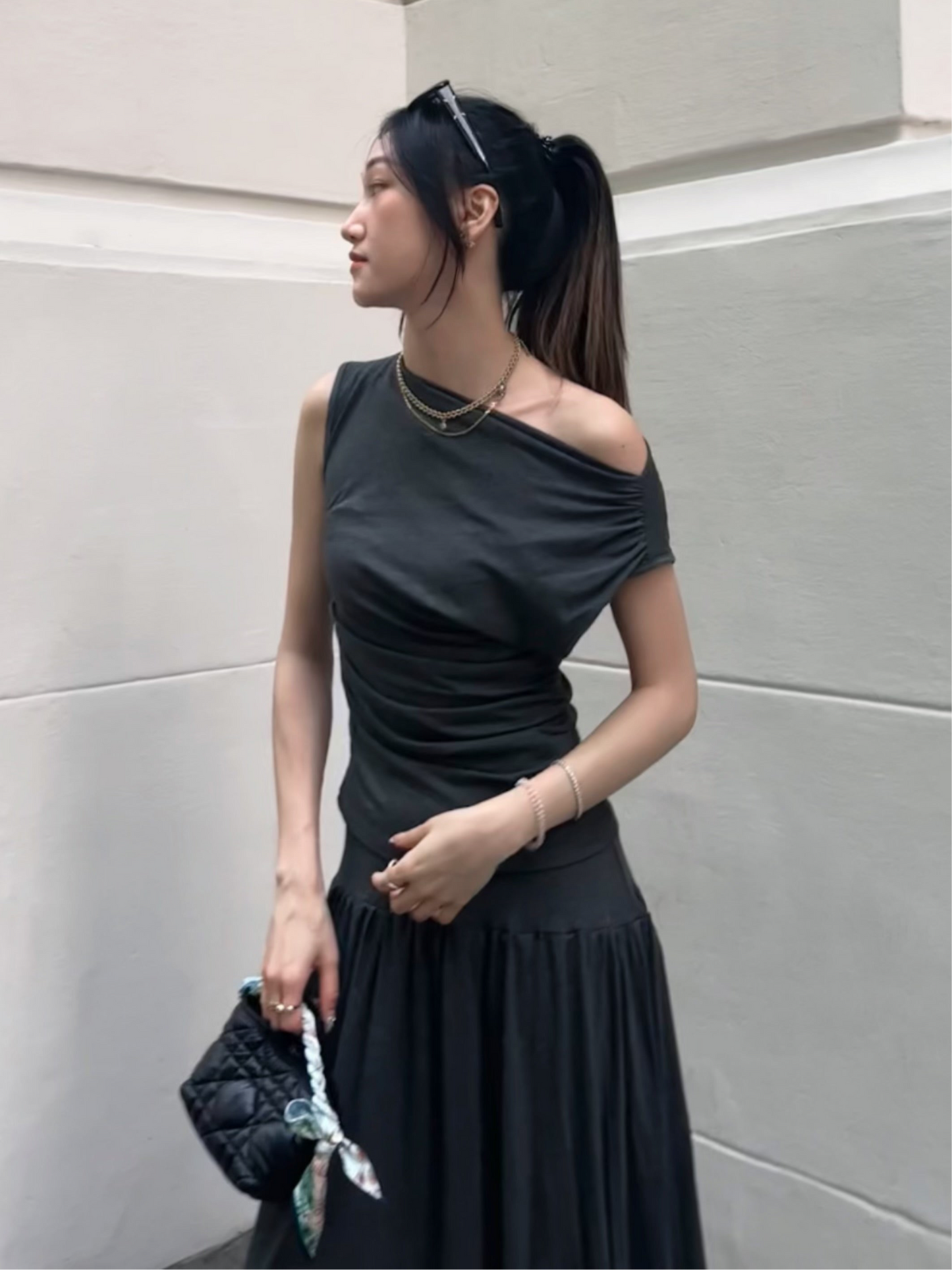 Slash Neck Draped Top