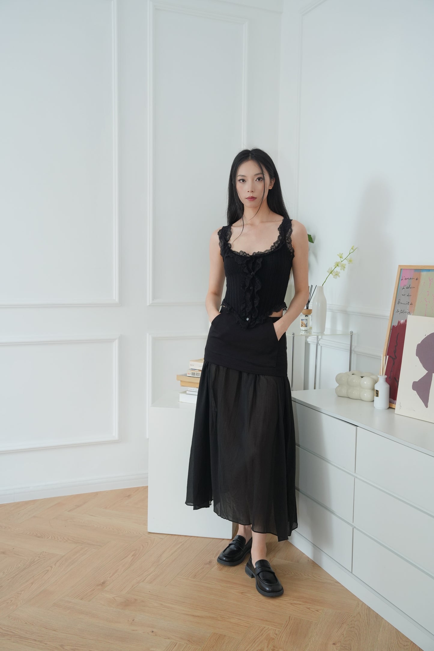 Black Maxi Layered Skirt