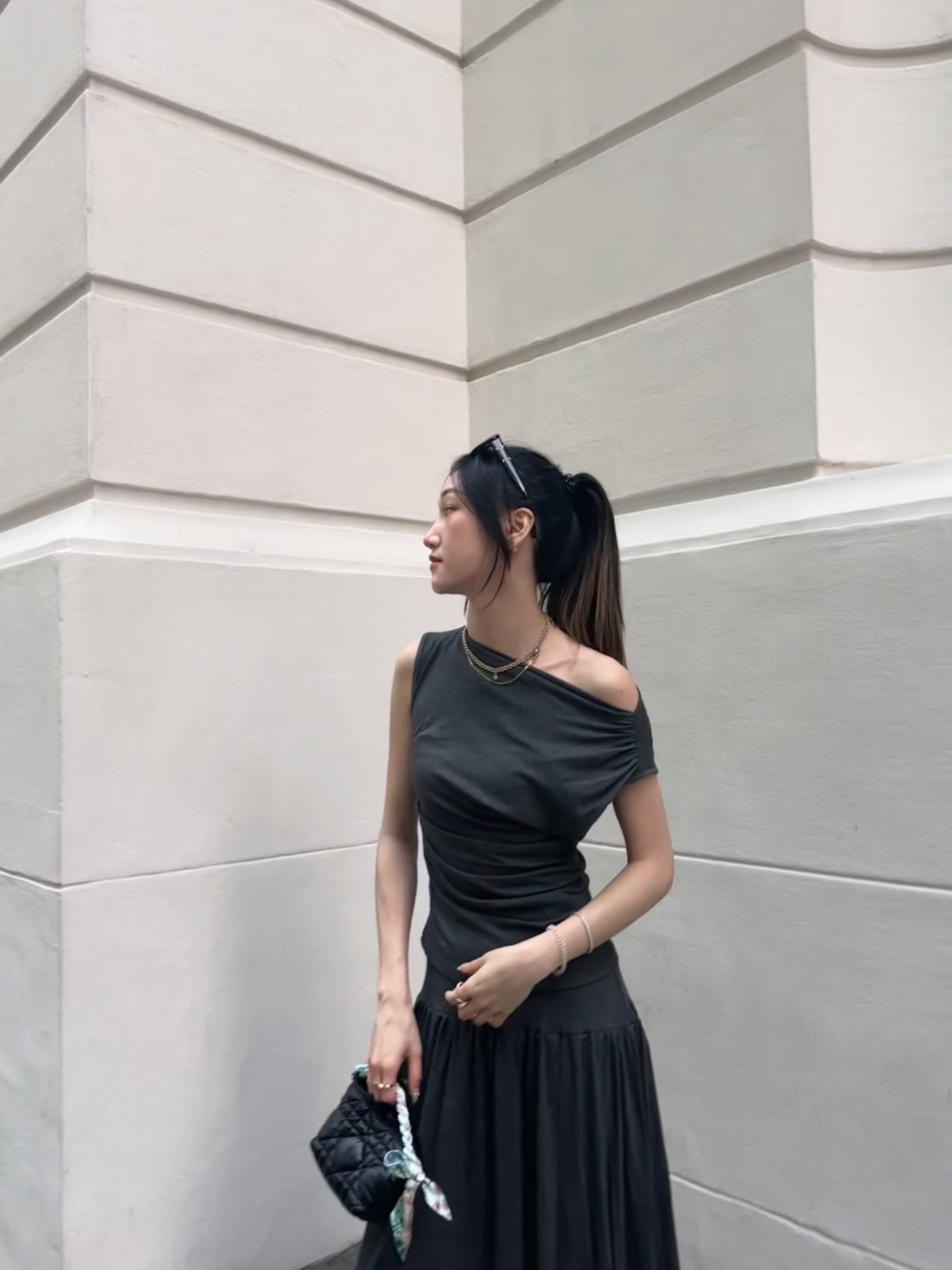 Slash Neck Draped Top