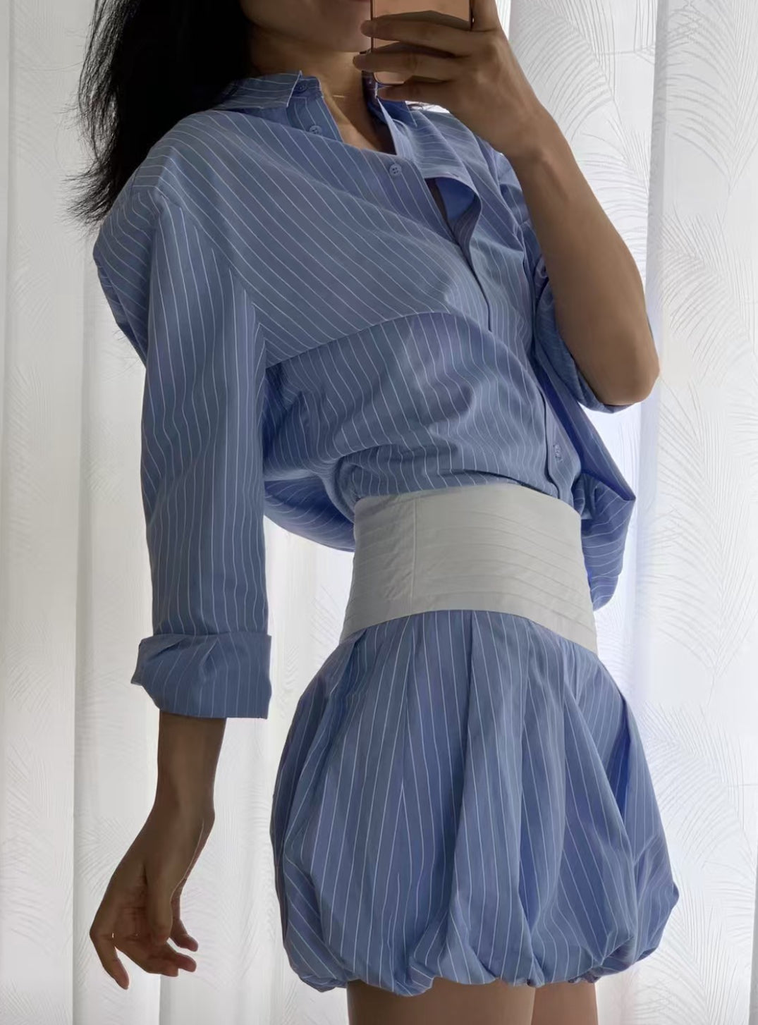 Azure Striped Peplum Set