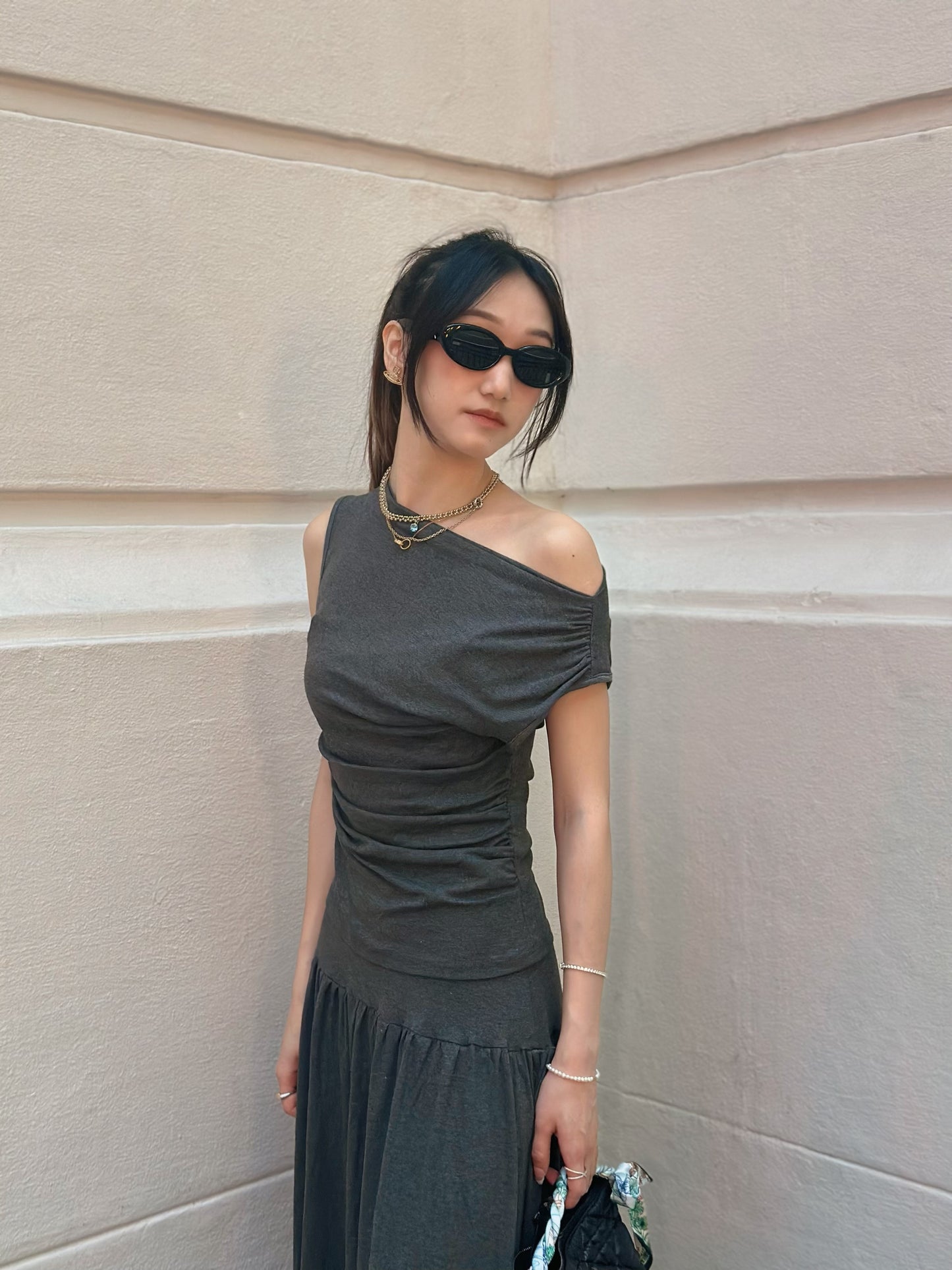 Slash Neck Draped Top