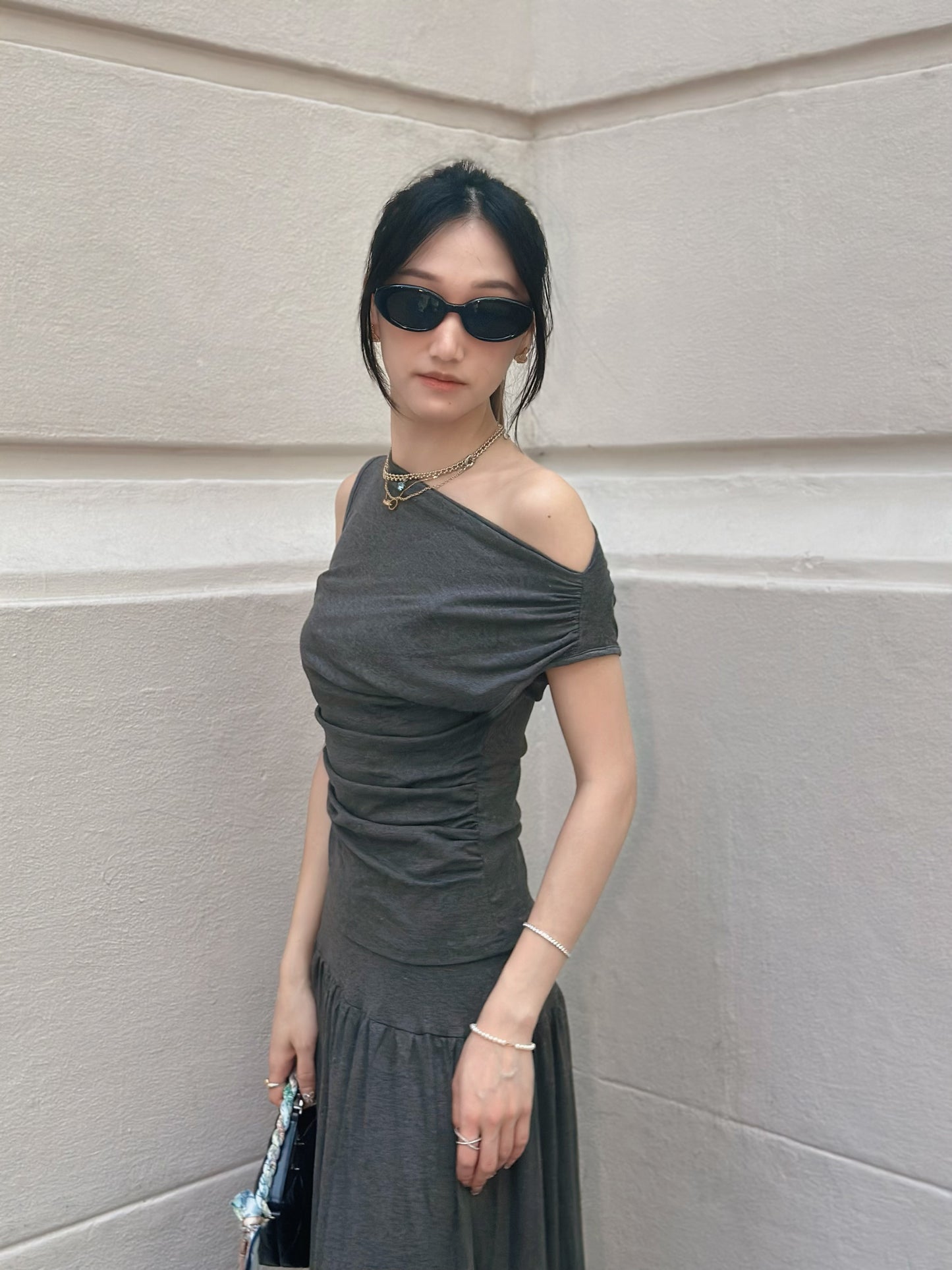 Slash Neck Draped Top
