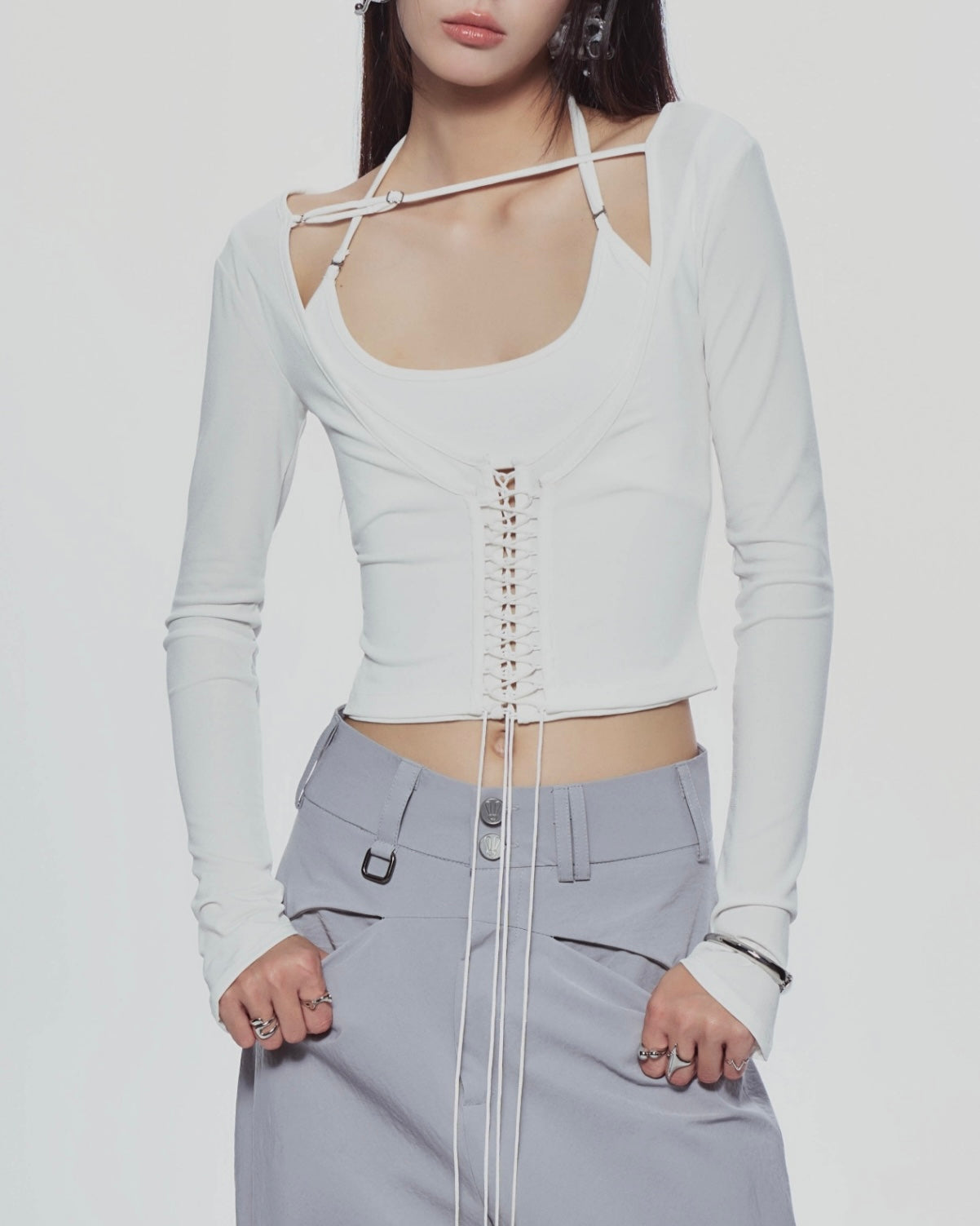Solaire Lace Up Layered Top