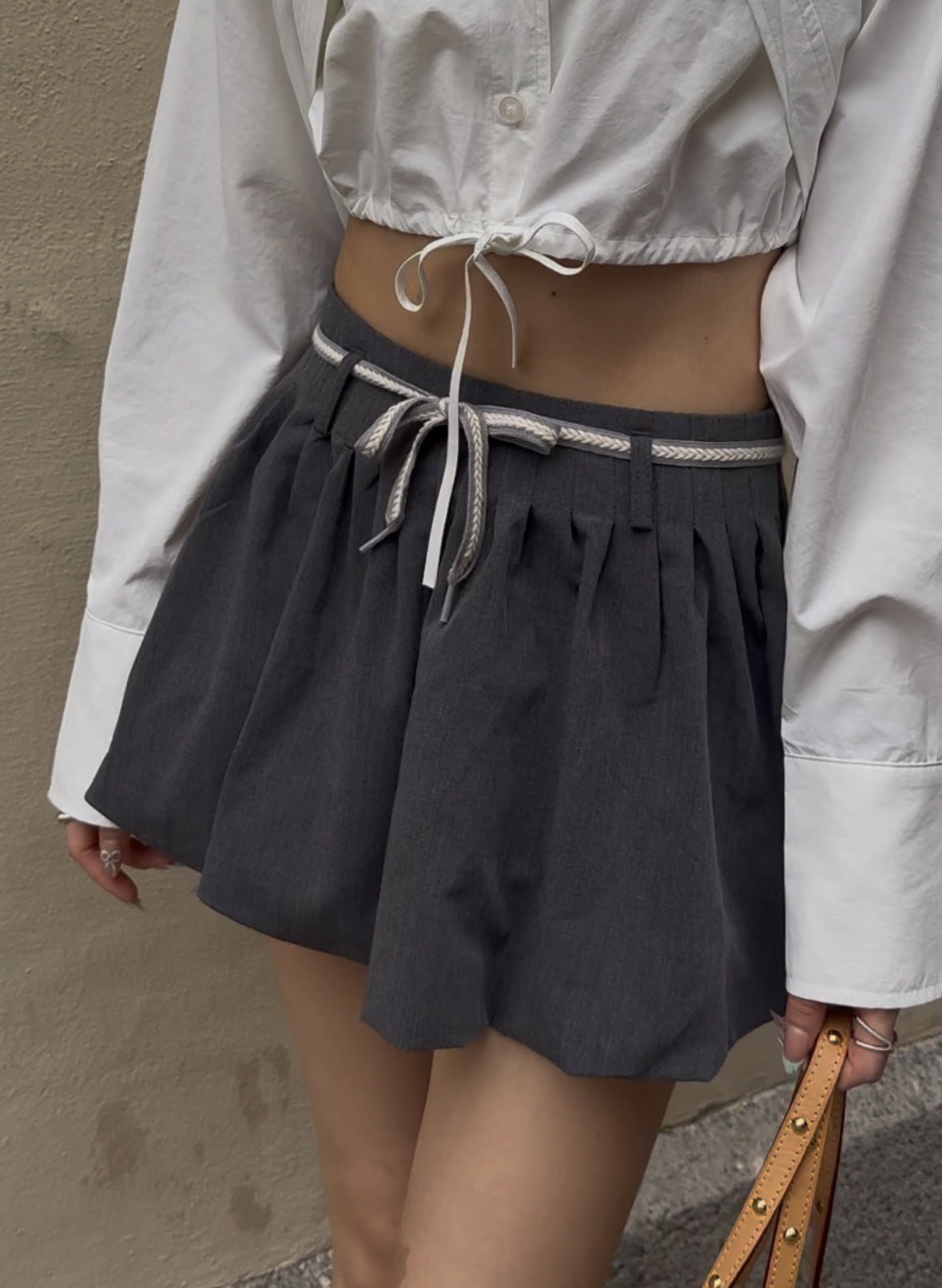 Grey Puff-Hem Mini Skirt