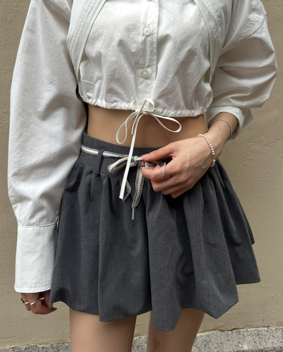 Grey Puff-Hem Mini Skirt