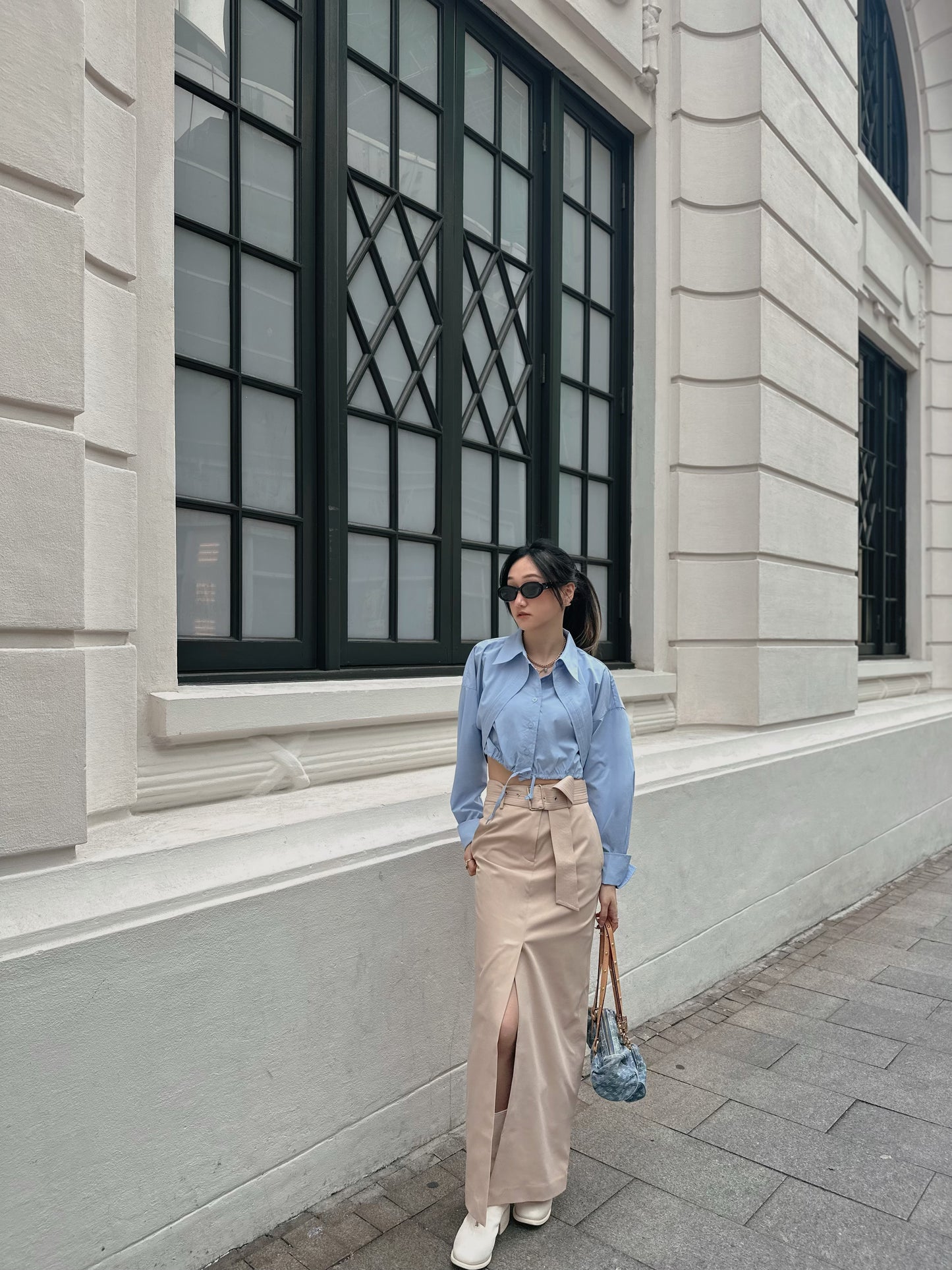 Beige Column Maxi Skirt