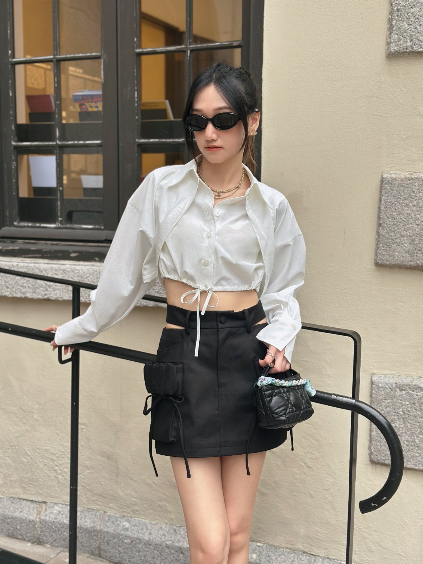 Mock Layered Shirt in white