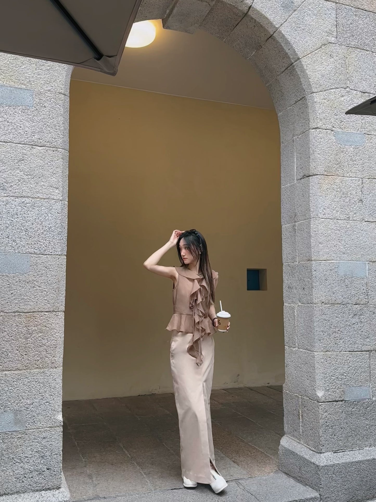 Rust Brown Ruffled Sleeveless Top