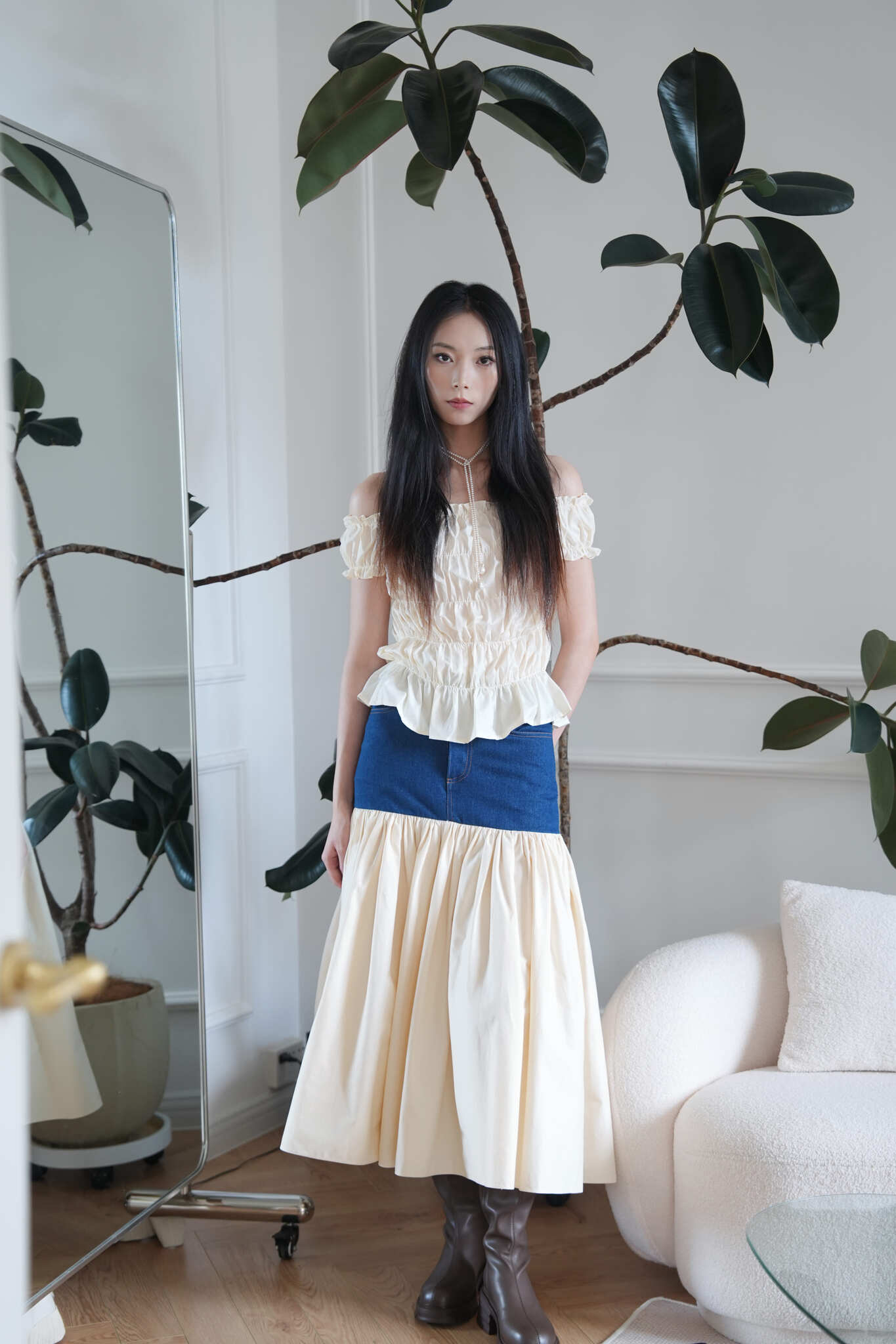 Twyla Denim Splicing Long Skirt