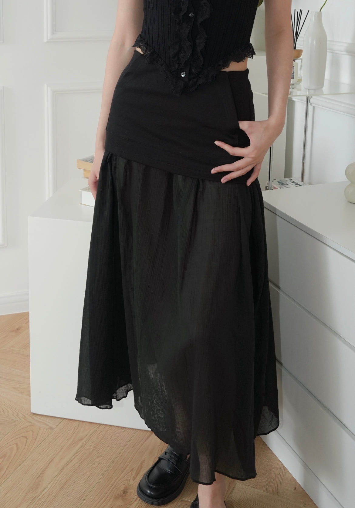 Black Maxi Layered Skirt