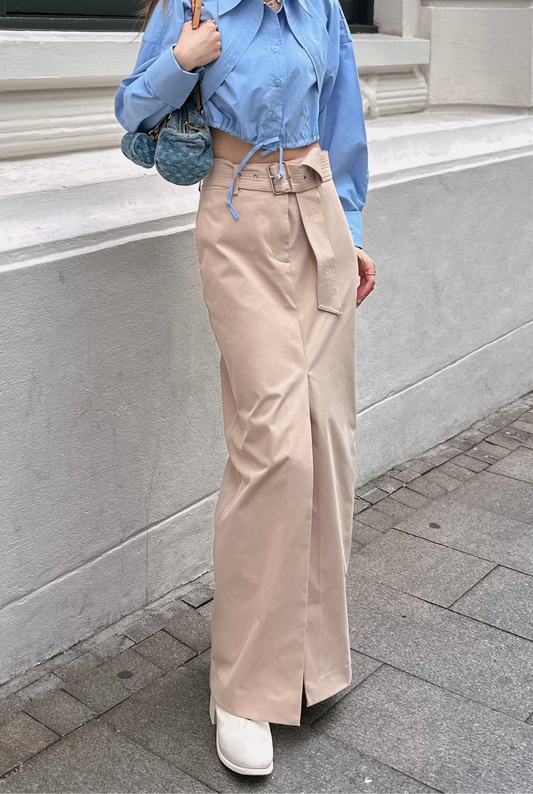 Beige Column Maxi Skirt