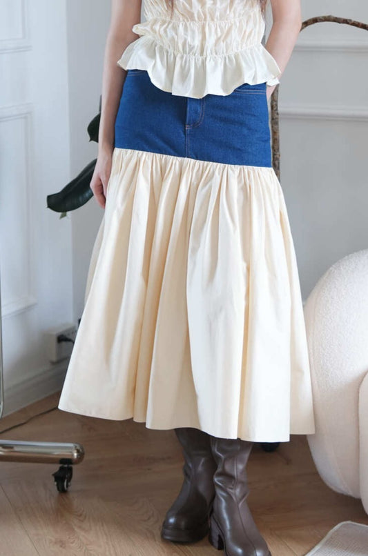 Twyla Denim Splicing Long Skirt